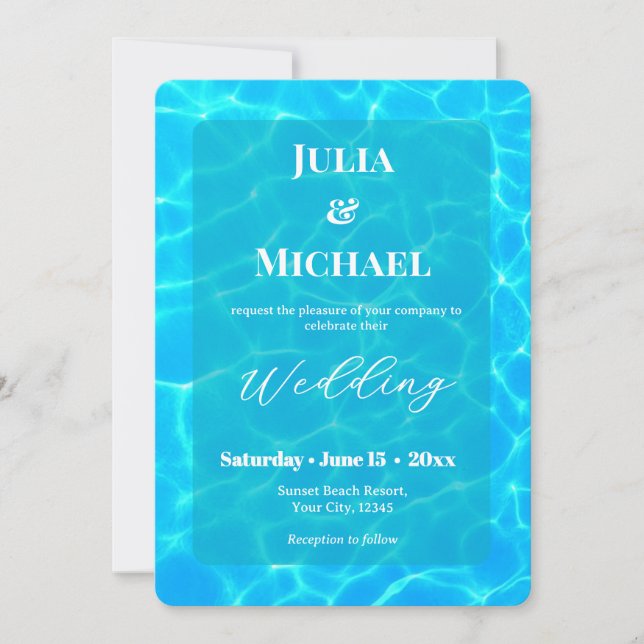Invitation Blue Water Beach & Destination Wedding Ocean Theme (Devant)