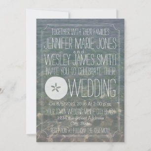 Invitation Blue Water + Sand Dollar Moderne Plage Mariage