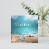 Invitation Blue Water Seashs Sand Beach Party (Debout devant)
