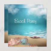 Invitation Blue Water Seashs Sand Beach Party (Devant / Derrière)