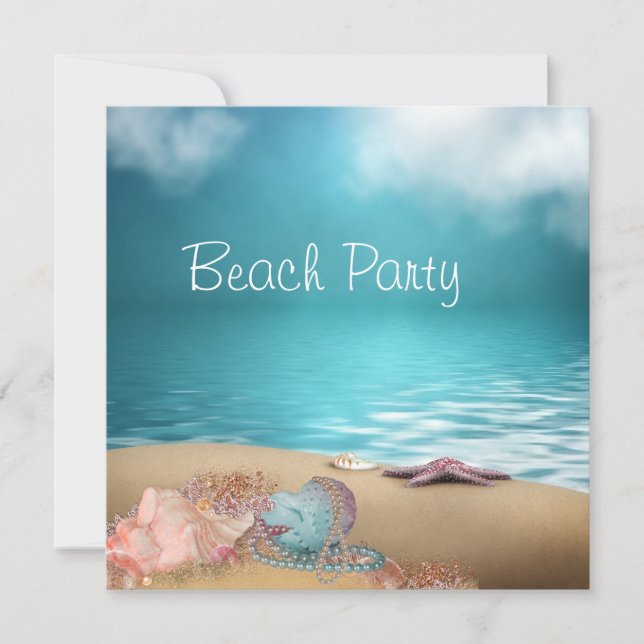 Invitation Blue Water Seashs Sand Beach Party (Devant)