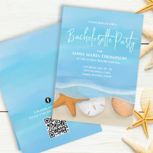 Invitation Blue Watercolor Beach Bacheloro Party QR Code