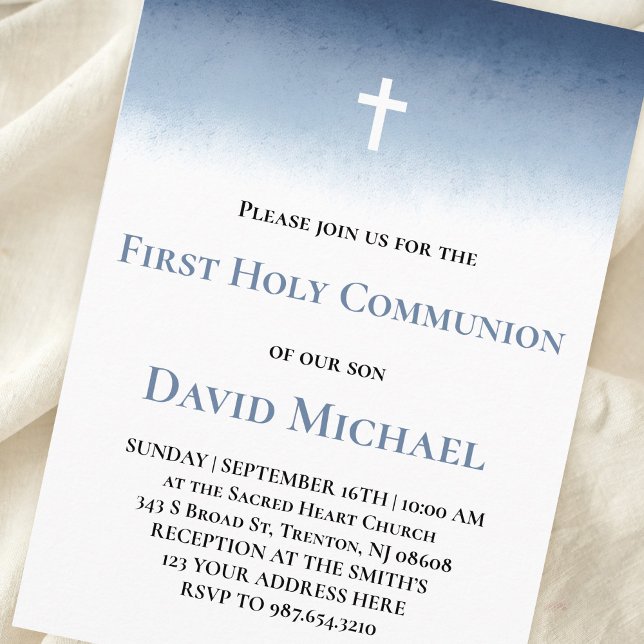 Invitation blue watercolor First Holy Communion boy (Créateur téléchargé)