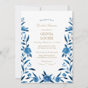 Invitation Blue Watercolor floral Chinoiserie nuptiale douche