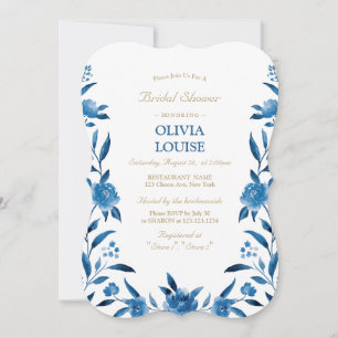 Invitation Blue Watercolor floral Chinoiserie nuptiale douche