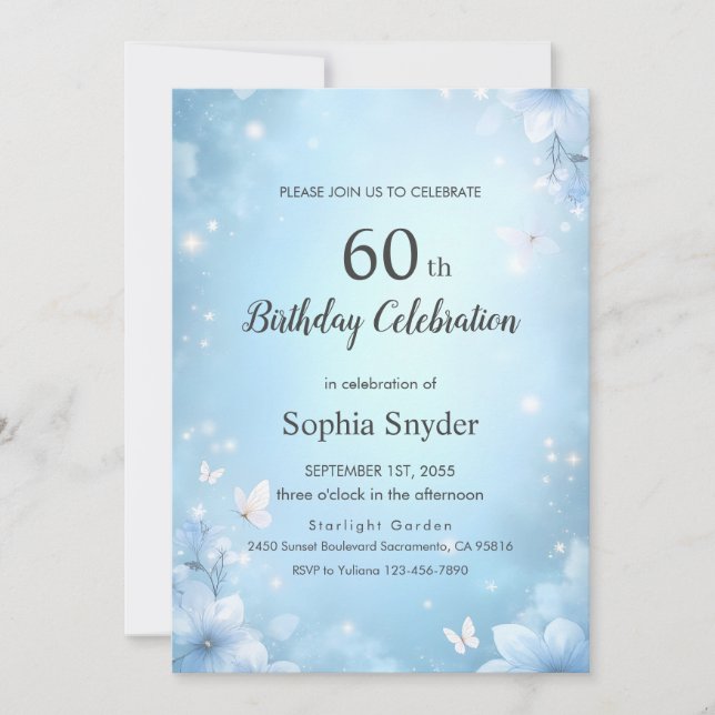 Invitation Blue Watercolor Flower Design with Light Effect (Devant)