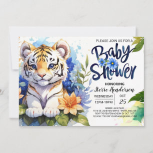 Invitation Blue Watercolor Merveilles Baby shower Tiger Cubs