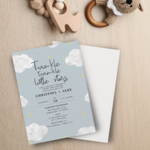 Invitation Blue Watercolor Nuages Twin Boys Baby shower