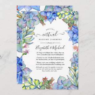 Invitation Blue Watercolor Succulents en ligne Mariage virtue
