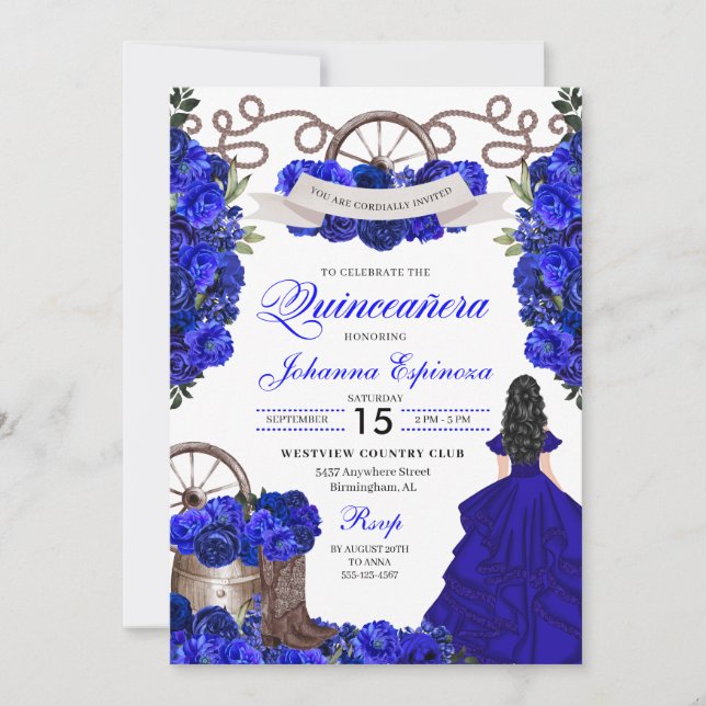 Invitation Blue Western Charra Ranchero Quinceanera (Devant)