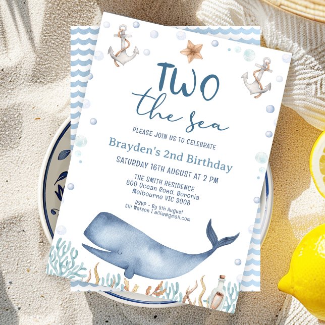 Invitation Blue Whale Boys Two The Sea 2e anniversaire (Editable Two the Sea 2nd Birthday Party Invitation Whale Sea Life 2nd Birthday Invite,
Under the Sea)