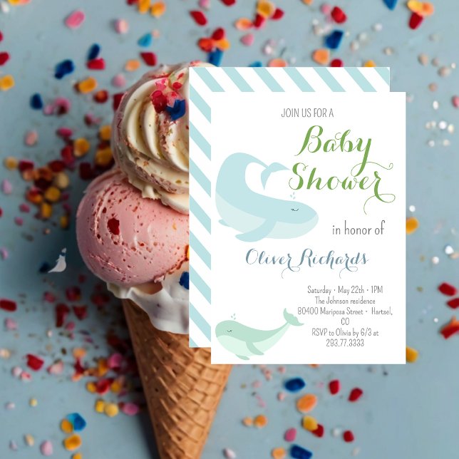 Invitation Blue Whale Green Pastel Ocean Fish Baby shower (Créateur téléchargé)