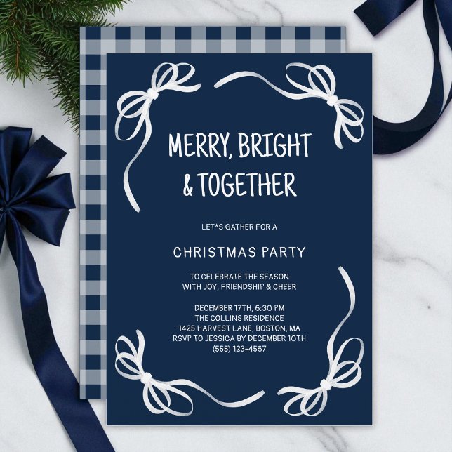 Invitation Blue Whimsical Main dessinée Amis Noël fête (Blue Whimsical Hand Drawn Friends Christmas Party Invitation)
