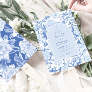 Invitation Blue White Birds Peony Chinoiserie Jardin Mariage