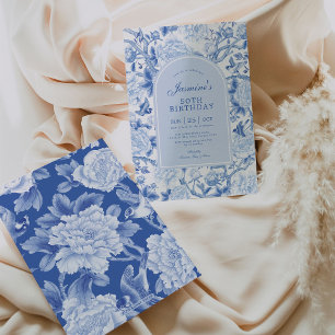 Invitation Blue White Chinoiserie Floral Garden 50e anniversa