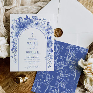 Invitation Blue White Chinoiserie Floral Garden Mariage