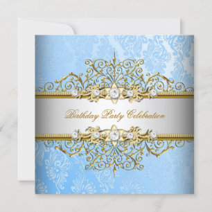 Invitation Blue White Gold Elegant Party