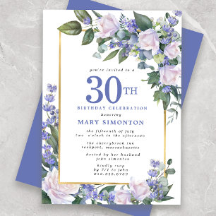 Invitation Blue White Gold Floral 30e anniversaire