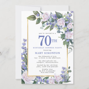 Invitation Blue White Gold Floral 70e anniversaire Dîner