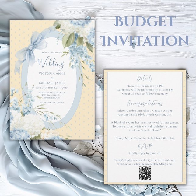 Invitation Blue White Hydrangeas Elegant Budget Wedding (Créateur téléchargé)