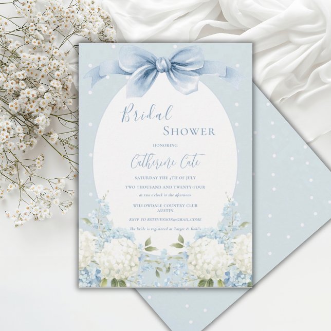 Invitation Blue White Hydrangeas Ribbon Vintage Bridal Shower (Créateur téléchargé)