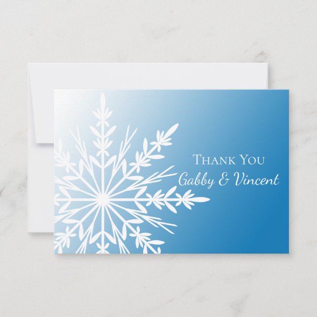 Invitation Blue White Snowflake Mariage d'hiver Merci Note (Devant)