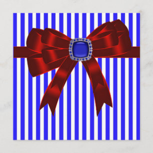 Invitation Blue White Stripe Company Picnic BBBQ