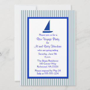 Invitation Blue White Stripes Bateau Bon Voyage Party
