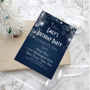 Invitation Blue & White Winter Wonderland fête d'anniversaire