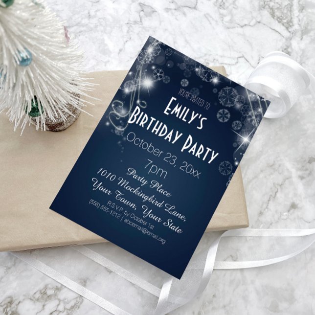 Invitation Blue & White Winter Wonderland fête d'anniversaire (Créateur téléchargé)