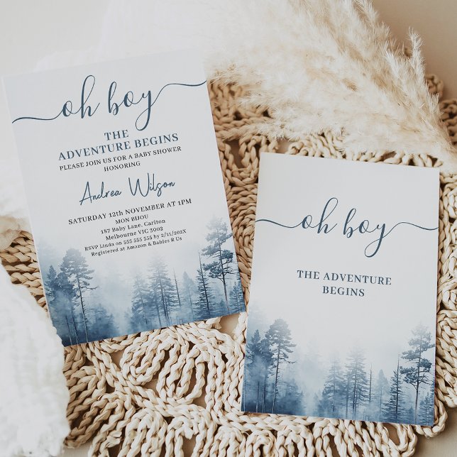 Invitation Blue Wilderness Adventure commence le Baby shower (Boy's The Adventure Begins Baby Shower Invitation, Wilderness oh boy baby shower invitation, )