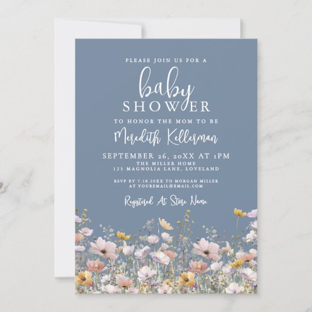 Invitation Blue Wildflower Baby Shower (Devant)