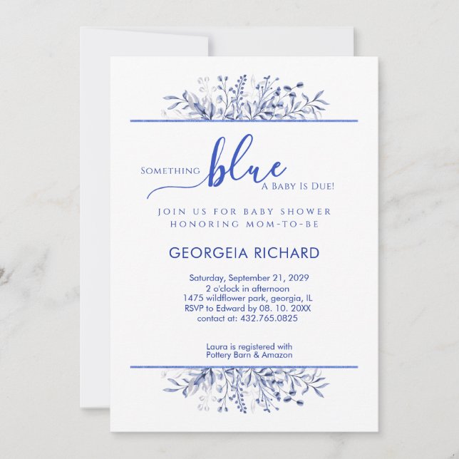 Invitation Blue Wildflower Border Something Blue Baby Shower (Devant)