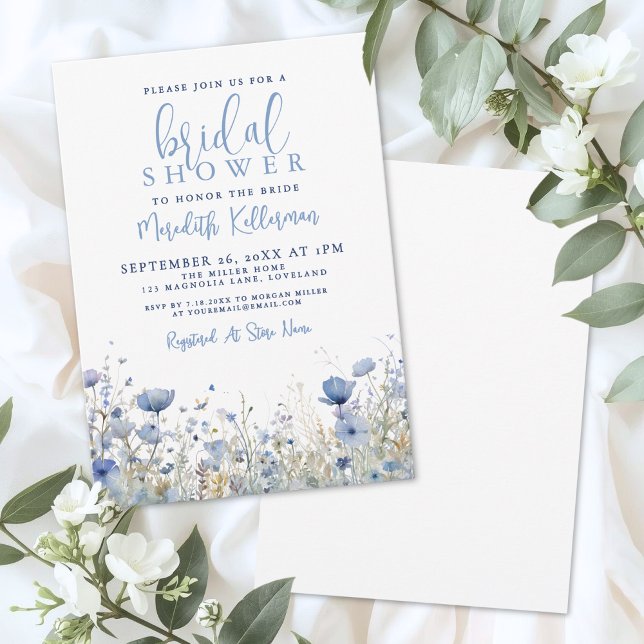 Invitation Blue Wildflower Floral Bridal Shower (Blue Wildflower Floral Bridal Shower Invitation)