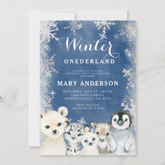 Invitation Blue Winter Arctics Onederland Anniversaire (Devant)