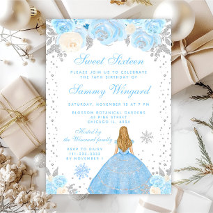 Invitation Blue Winter Blonde cheveux Princesse Sweet sixteen