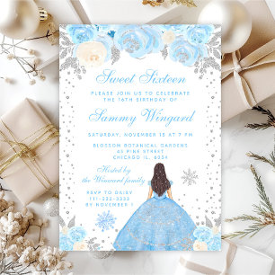 Invitation Blue Winter Brunette Hair Princesse Sweet sixteen