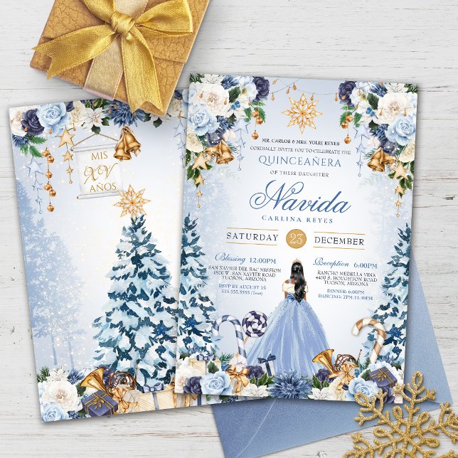 Invitation Blue Winter Floral Neige Princesse Vacances Québec (Créateur téléchargé)