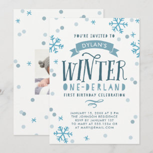 Invitation Blue Winter Onederland Première fête d'anniversair