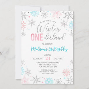 Invitation Blue Winter Onederland Snowflakes Premier annivers