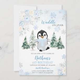 Invitation Blue Winter Penguin fête d'anniversaire