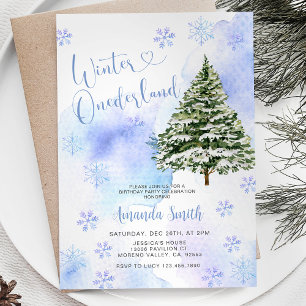 Invitation Blue Winter Pine Tree Onederland 1er anniversaire