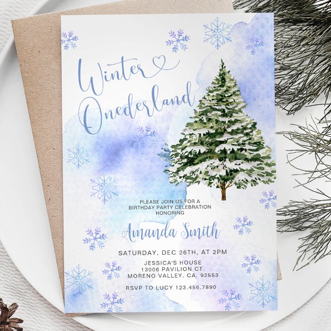 Invitation Blue Winter Pine Tree Onederland 1er anniversaire (Créateur téléchargé)