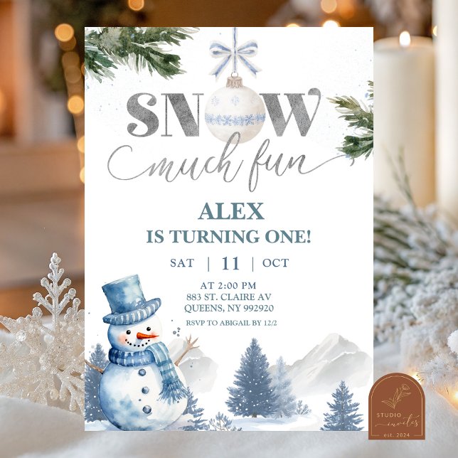 Invitation Blue Winter Snow Much Fun To Be One Birthday (Créateur téléchargé)
