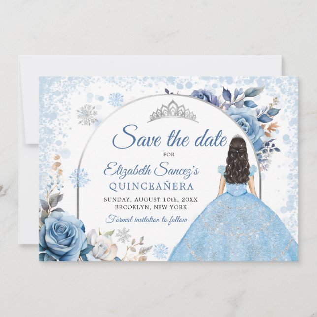 Invitation Blue Winter Snowflake Mis Quince Enregistrer La Da (Devant)