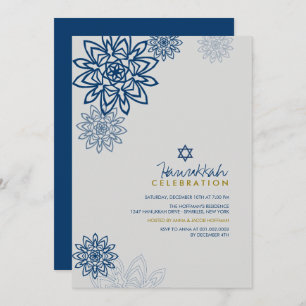 Invitation Blue Winter Snowflakes Hanoukka Celebration Party