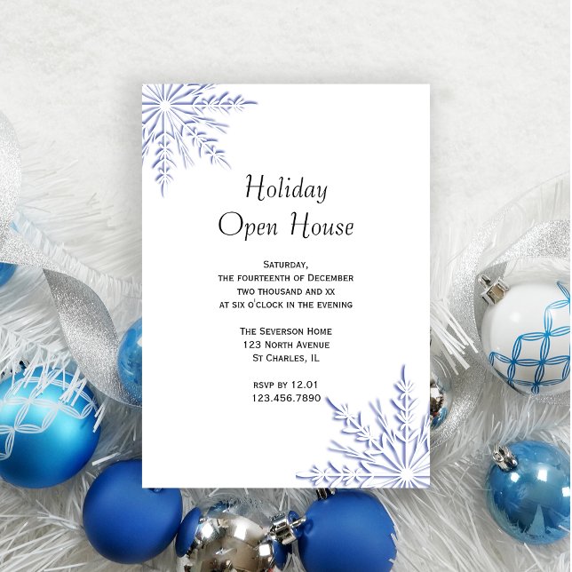 Invitation Blue Winter Snowflon Holiday Open House Party (Créateur téléchargé)