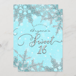 Invitation Blue Winter Wonderland Élégant Snowflakes Sweet 16