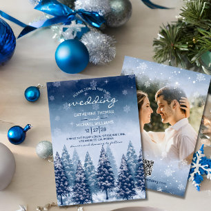 Invitation Blue Winter Wonderland Pine Noël Mariage