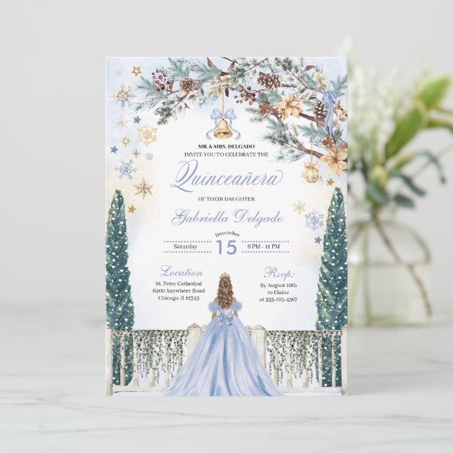 Invitation Blue Winter Wonderland Snowflake Quinceanera (Debout devant)